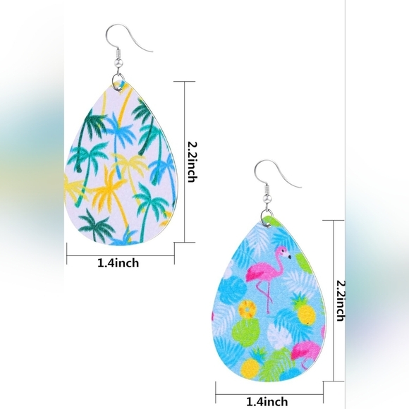 Multicolor Tropical Flower Faux Leather Drop Double Sided Earrings! - Picture 3 of 3